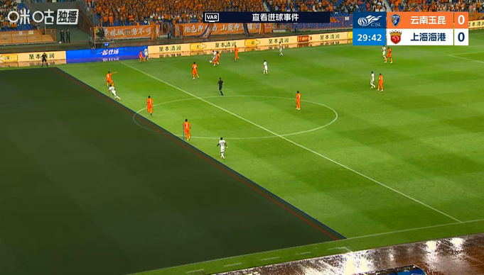 半场：海港2-0玉昆 魏震岳鑫建功 两球被吹
