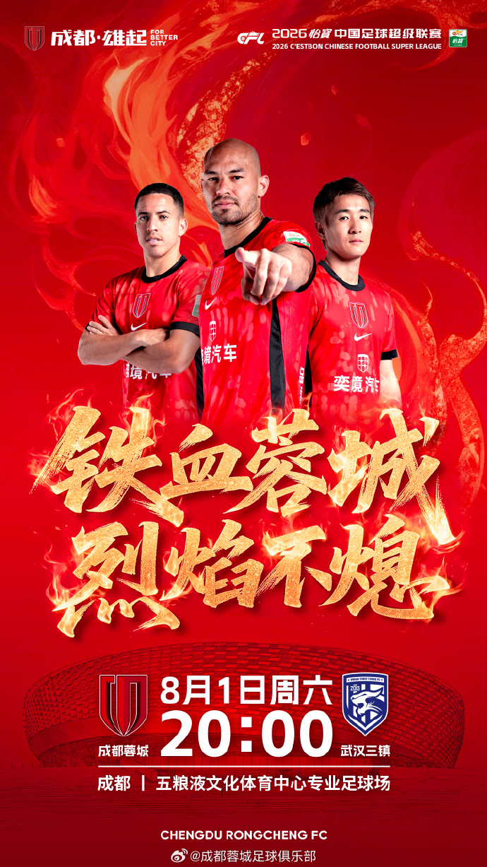 欧冠决赛主裁科瓦奇执哨蓉城三镇，榜首对保级队首发出炉