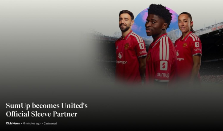 官方：SumUp成为曼联全新衣袖赞助商，双方达成多年协议